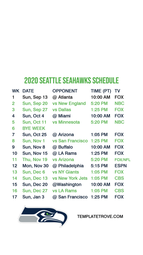 2020 2021 Seattle Seahawks Lock Screen Schedule For IPhone 6 7 8 Plus