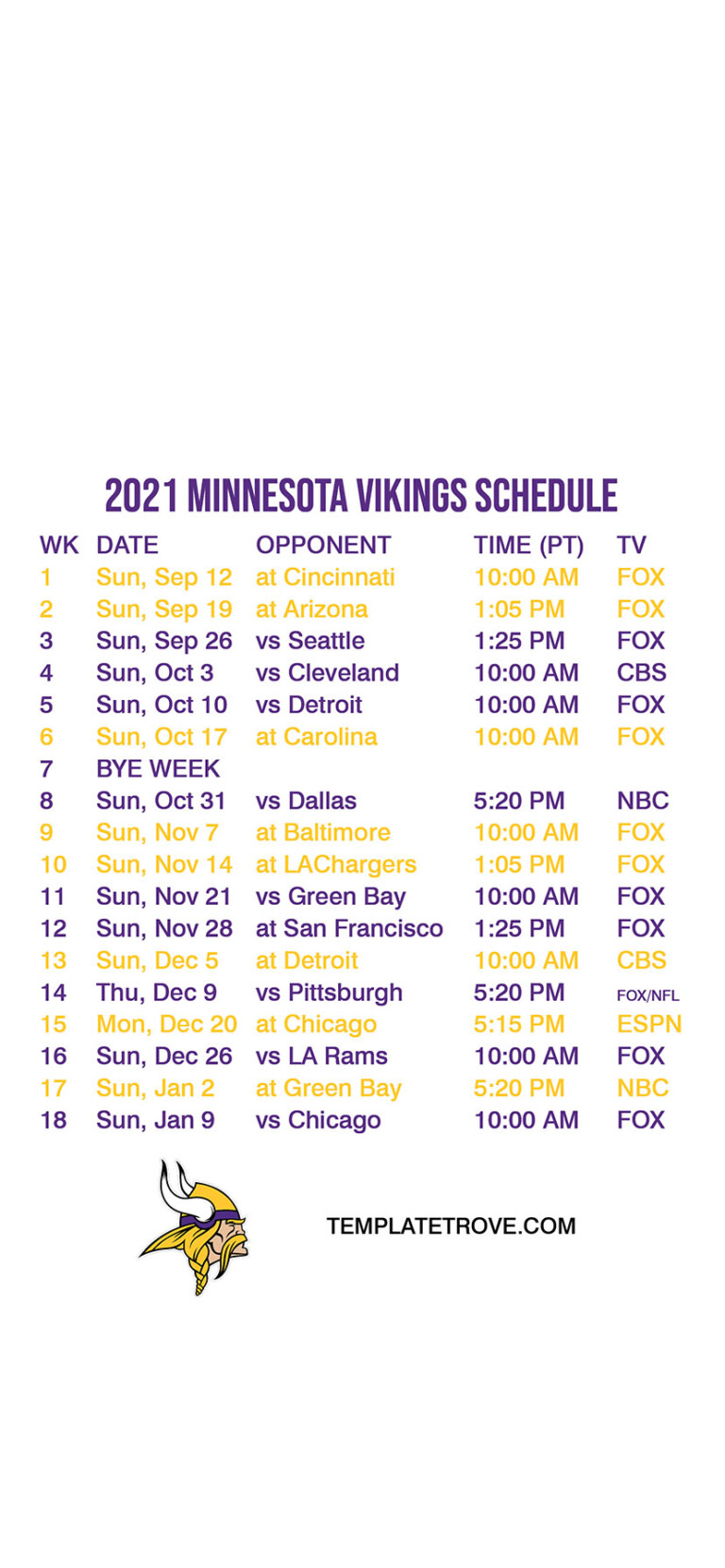 Printable Vikings Schedule 202324 FreePrintable.me