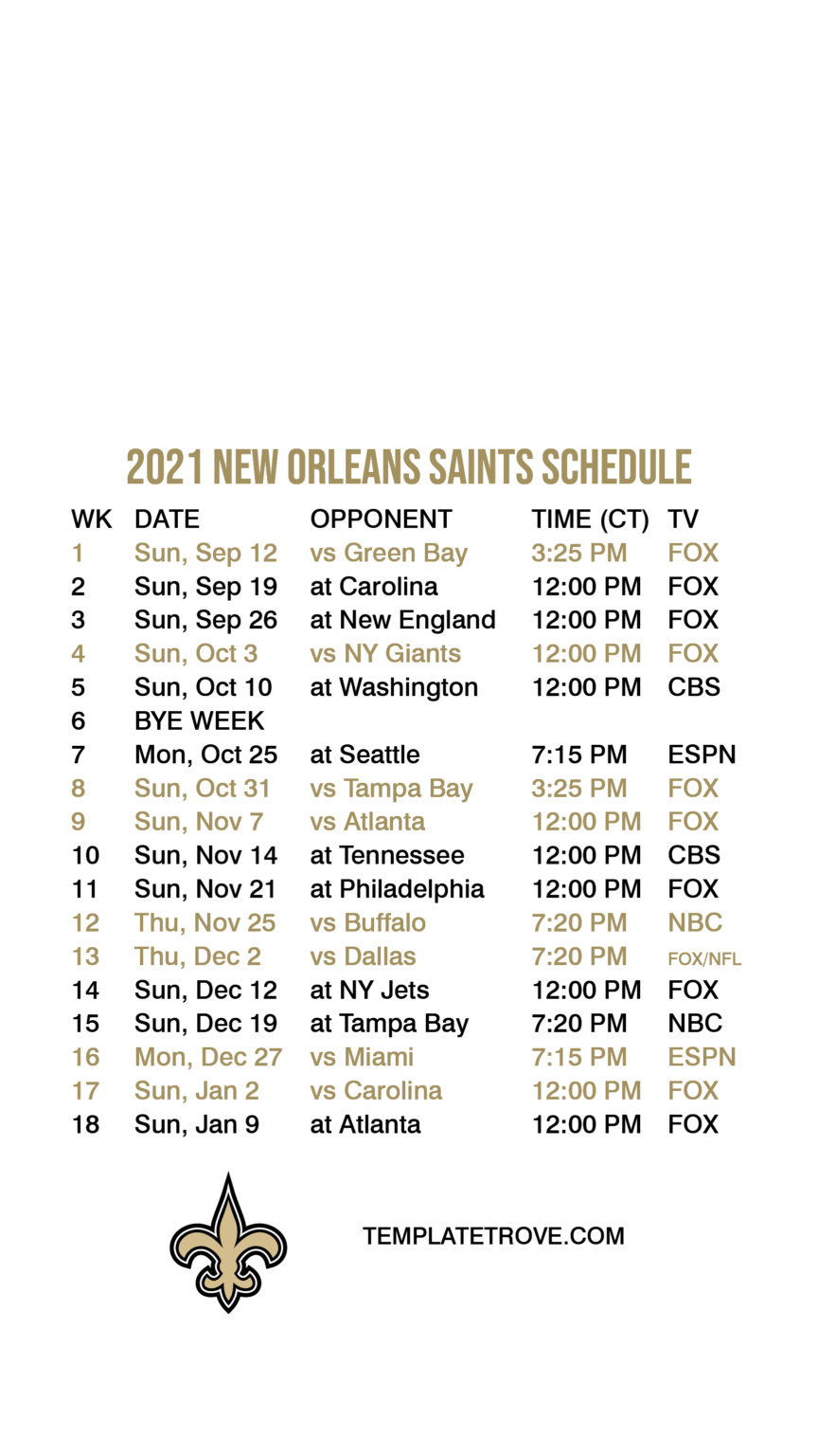 Printable New Orleans Saints Schedule FreePrintable.me