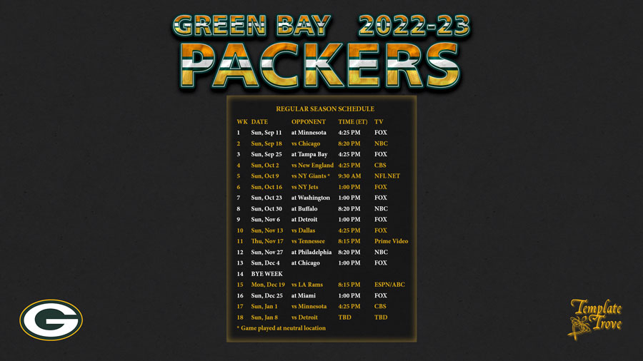 2022 2023 Green Bay Packers Wallpaper Schedule