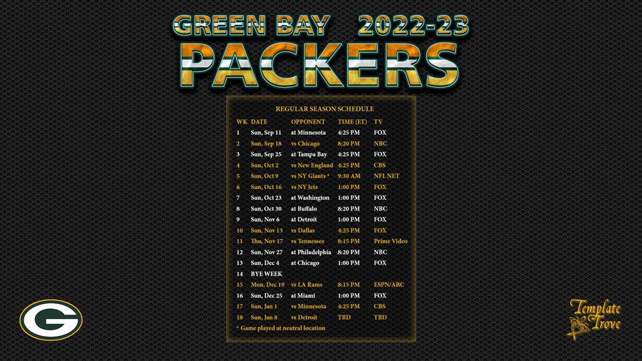 2022 2023 Green Bay Packers Wallpaper Schedule FreePrintable.me