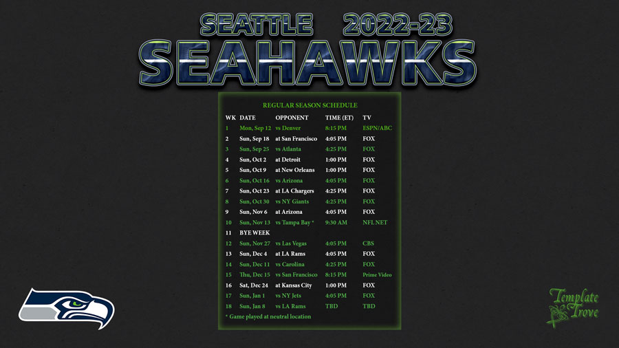 Seattle Seahawks Schedule 202324 Printable FreePrintable.me