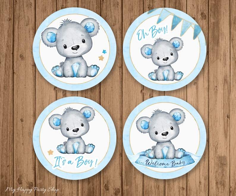 Boy Teddy Bear Baby Shower Cupcake Toppers PRINTABLE 2 Etsy