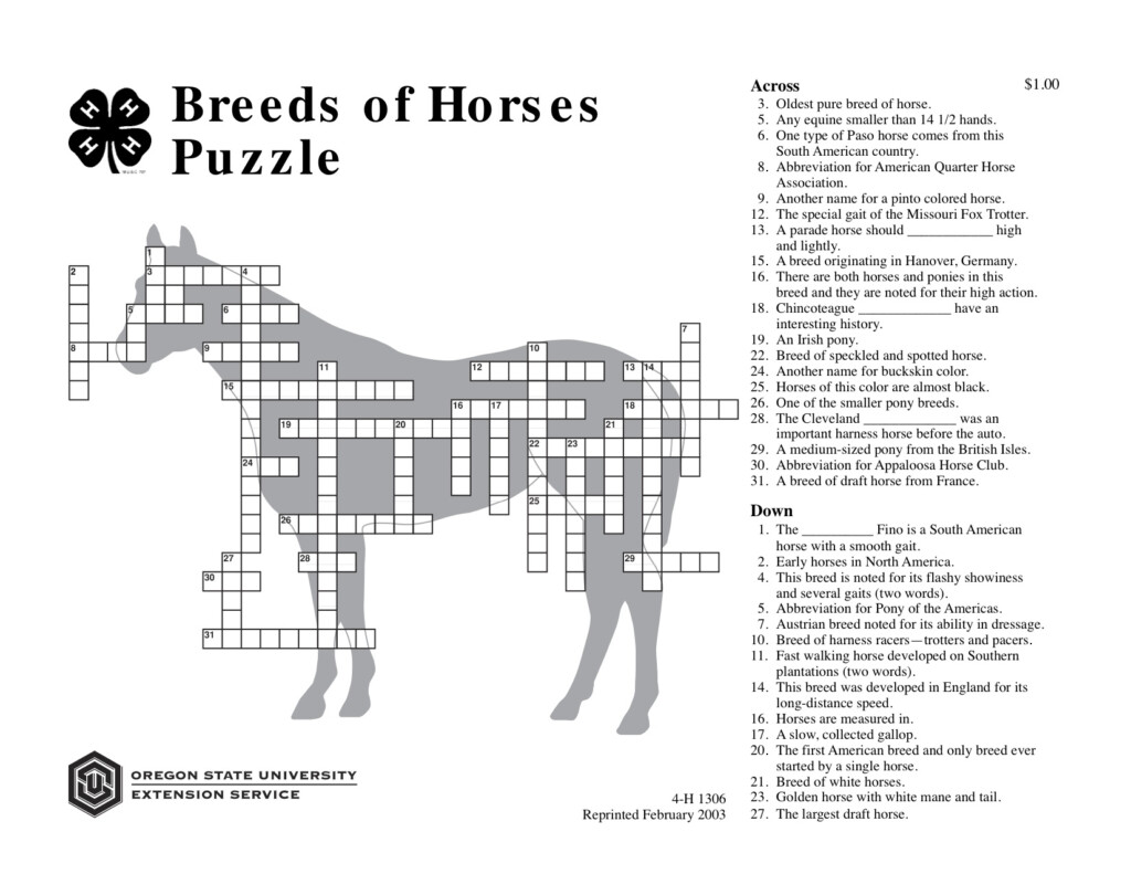 Breeds Of Horses Puzzle OSU Extension Catalog Oregon State University