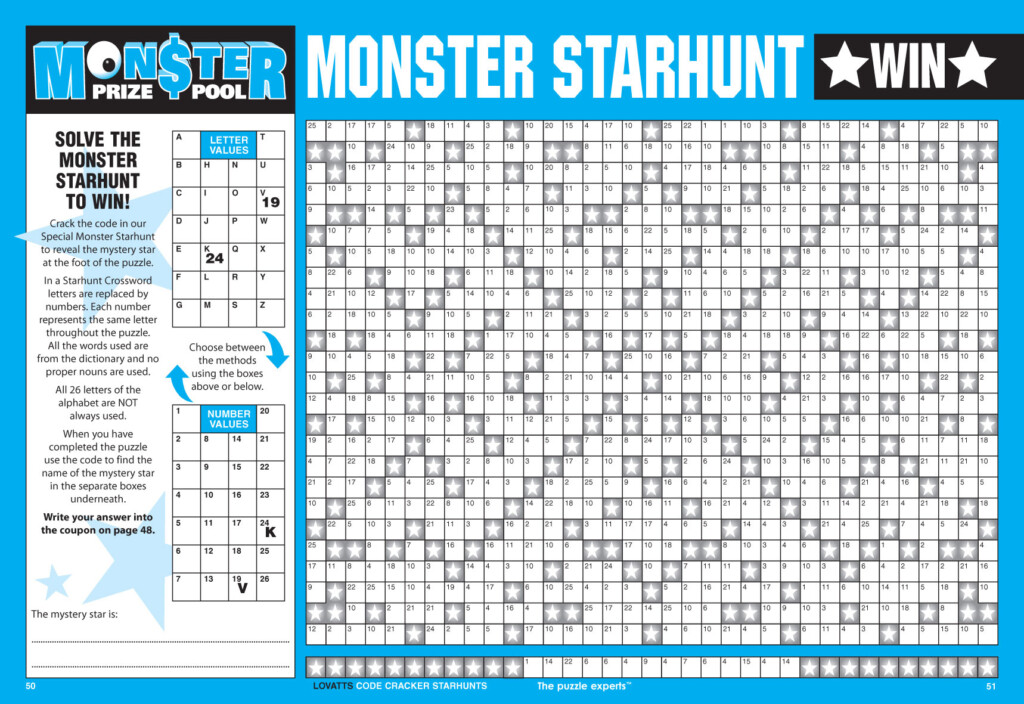 Code Cracker Starhunts Magazine Lovatts Crossword Puzzles Games Trivia