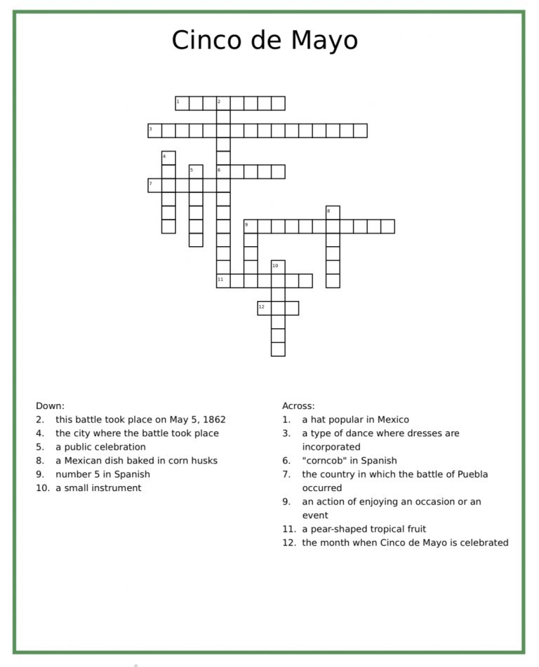 Crossword Puzzle For Cinco De Mayo El Camino College The Union