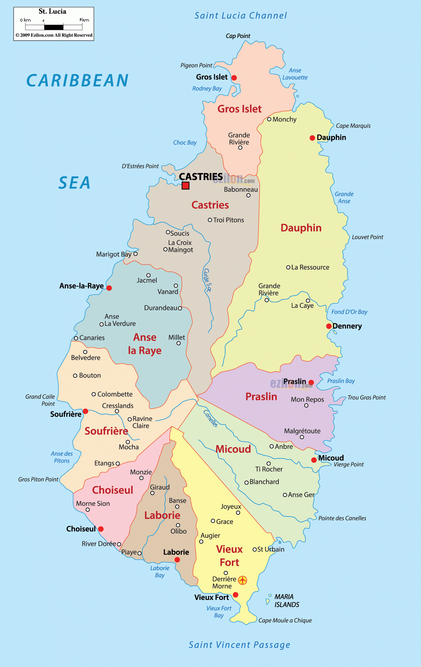 Detailed Political Map Of Saint Lucia Ezilon Maps