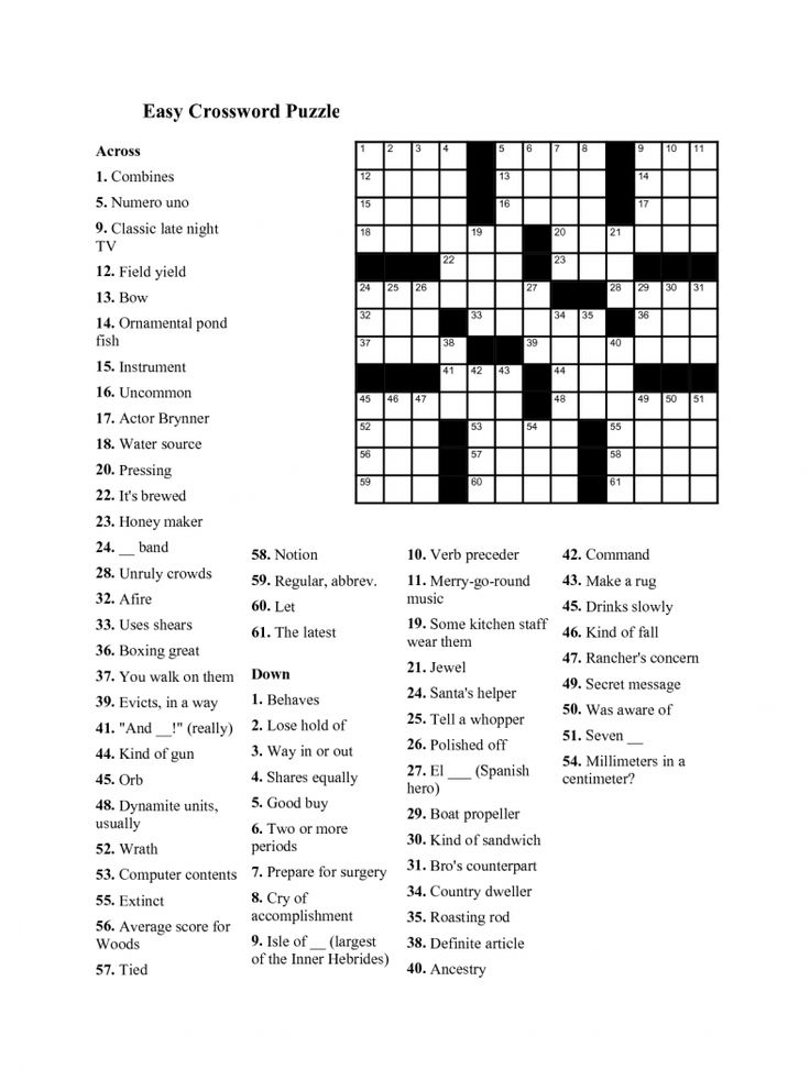 Easy Crossword Puzzles For Seniors Activity Shelter Crossword