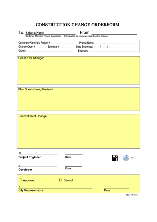 Fillable Construction Change Order Form Printable Pdf Download