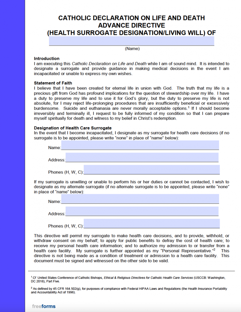 Free Florida Advance Directive Form Medical POA Living Will PDF