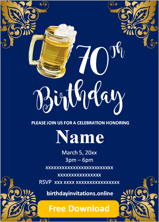 FREE Printable 70th Birthday Invitations Templates Party Invitation
