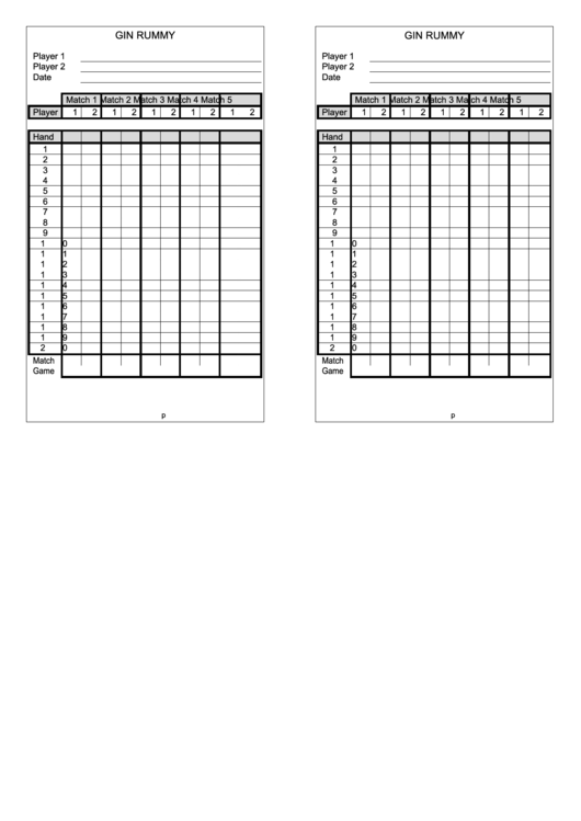 Gin Rummy Score Sheet Printable Pdf Download