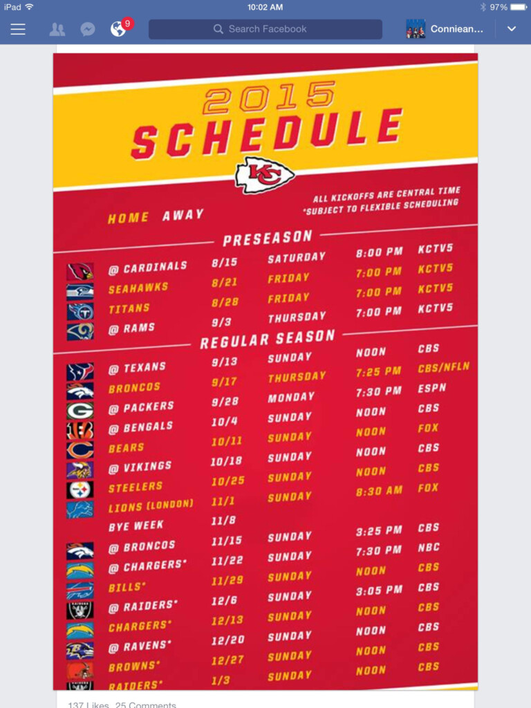 KC Chiefs Schedule Chiefs Schedule Kc Chiefs Schedule Kansas City