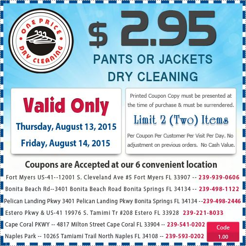 Latest Discount Coupons For One Price Dry Cleaners Fort Myers Cape 