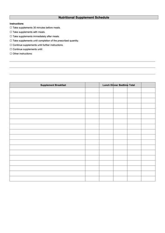 Nutritional Supplement Schedule Template Printable Pdf Download