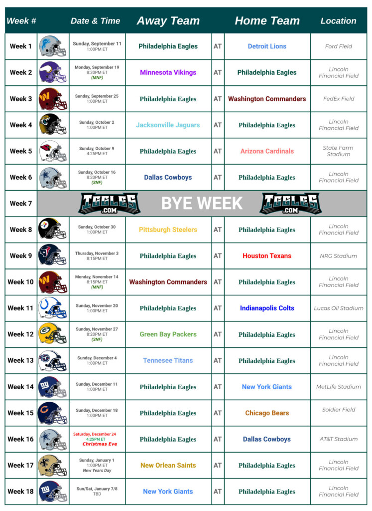 Philadelphia Eagles 2023 Schedule Printable FreePrintable.me