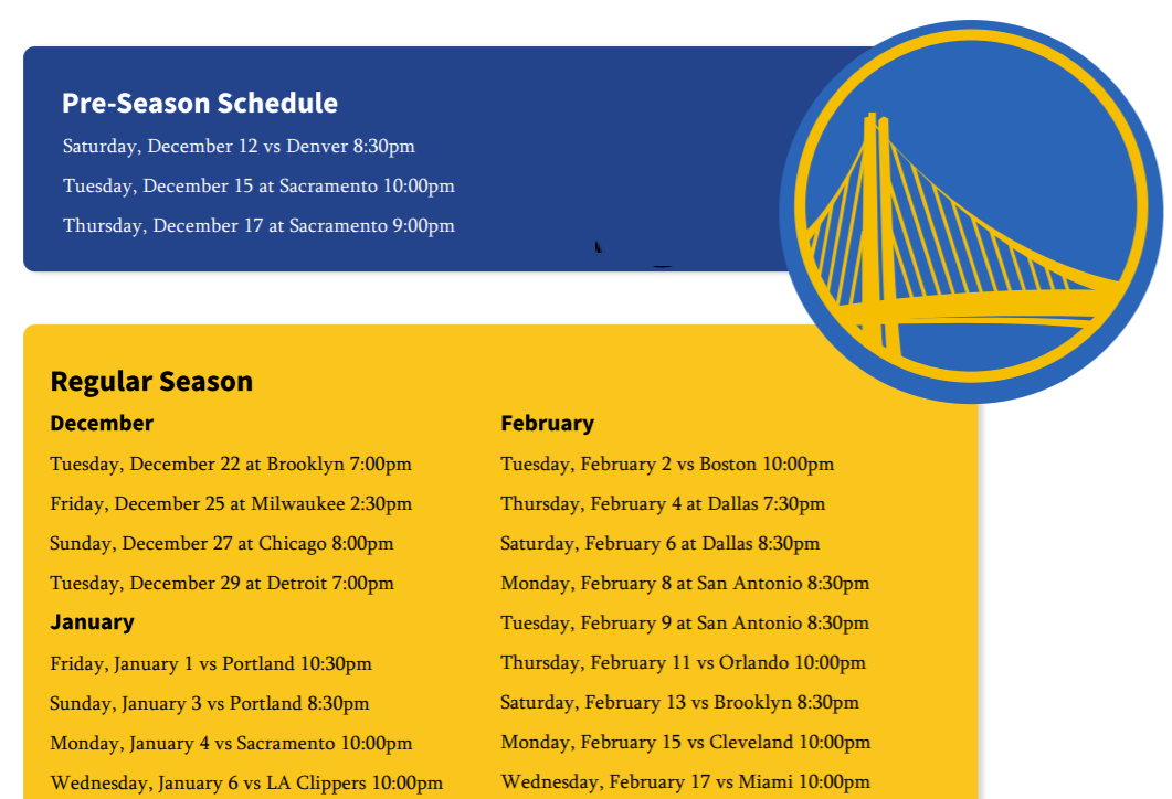 Printable 2020 21 Golden State Warriors Schedule And TV Schedule