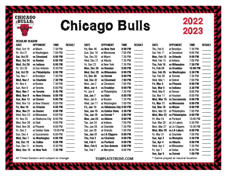 Printable 2022 2023 Chicago Bulls Schedule