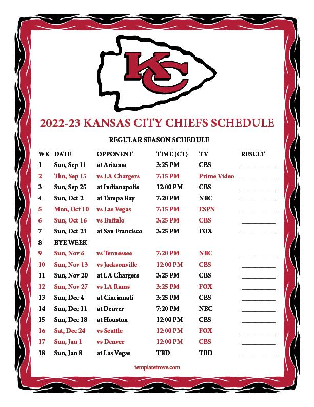 Printable 2022 2023 Kansas City Chiefs Schedule