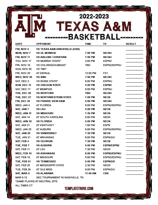 Texas A&m Football Schedule 2023 Printable - FreePrintable.me