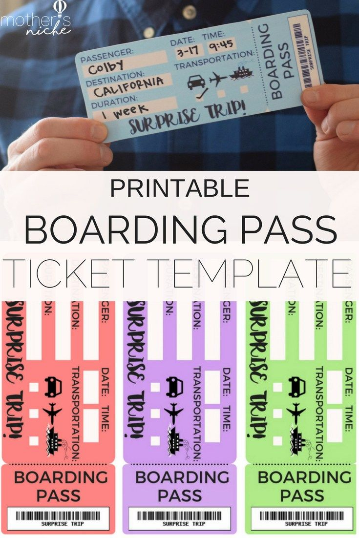 Printable Tickets Template Boarding Passes For Surprise Vacation ...