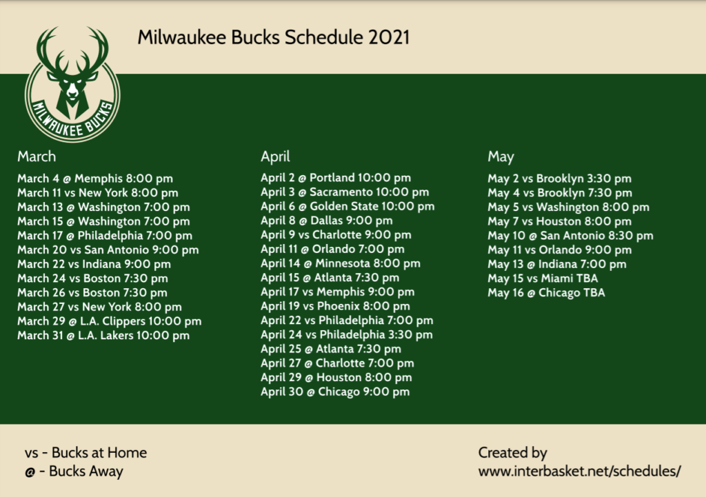 Printable Updated Milwaukee Bucks Schedule TV Schedule For 2021 NBA 