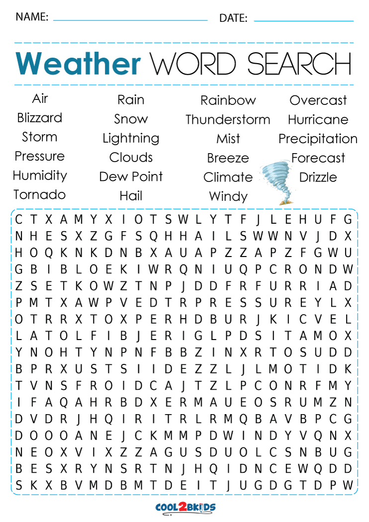 Printable Weather Word Search Cool2bKids - FreePrintable.me