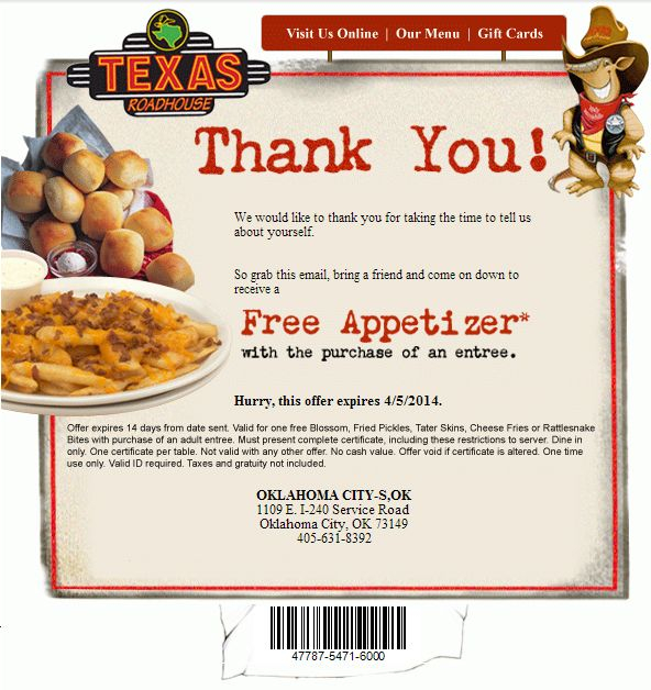 Texas Roadhouse Printable Coupons Free Appetizer Free Printable