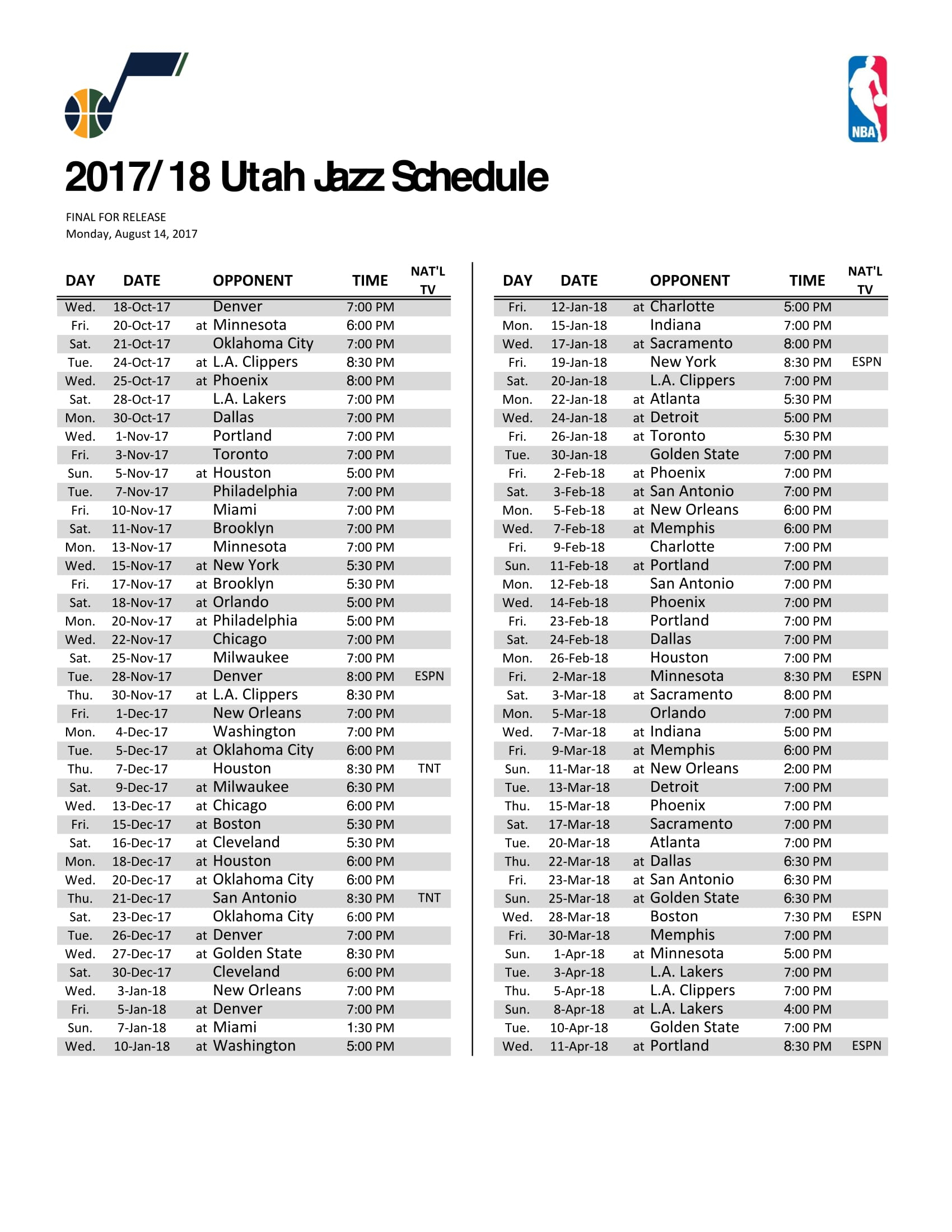Utah Jazz Schedule Printable That Are Hilaire Tristan Website