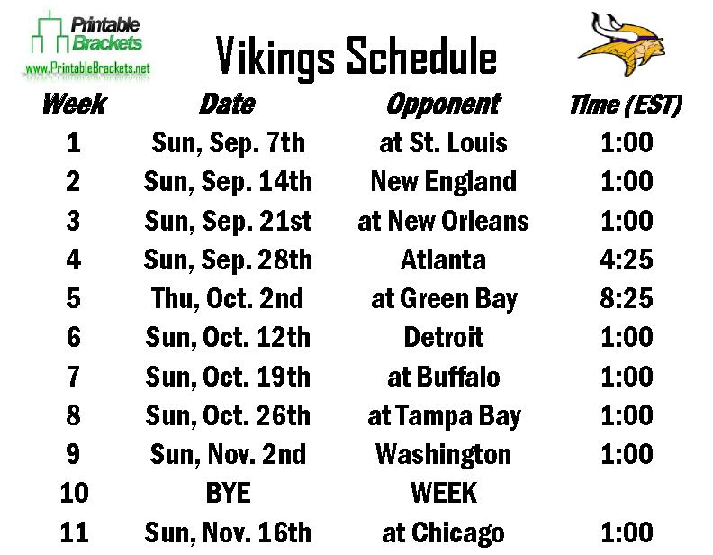 Vikings Schedule Minnesota Vikings Schedule FreePrintable.me